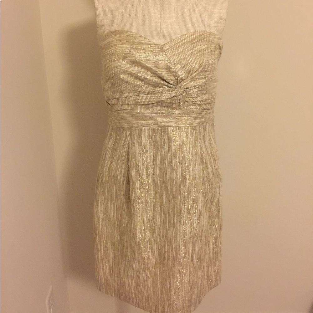 Tibi strapless gold and cream dress